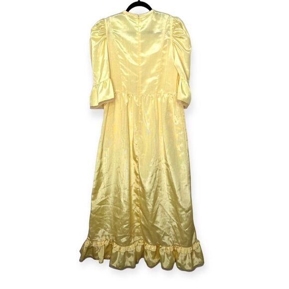 Batsheva Collarless Kate Dress Yellow Moire Maxi Ruffle Hem Lace Trim, Size 6 - Picture 4 of 12